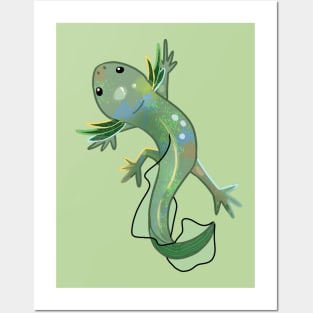 Green and cute Axolotl Verde Posters and Art